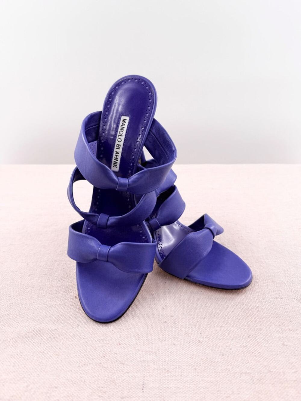 Manolo Blahnik Gyrica 105 Leather Slip On High Heel Sandals Purple Women's EU 40